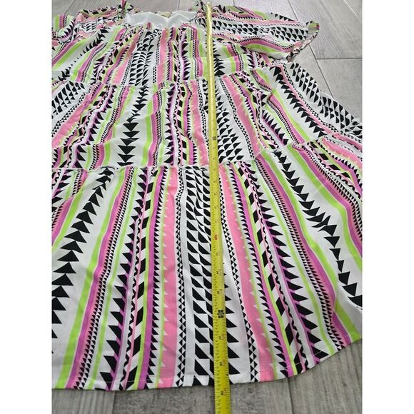 Savanna Jane Midi Dress Round Neck Summer Geometric Print Multicolor Size 2X - Picture 5 of 7